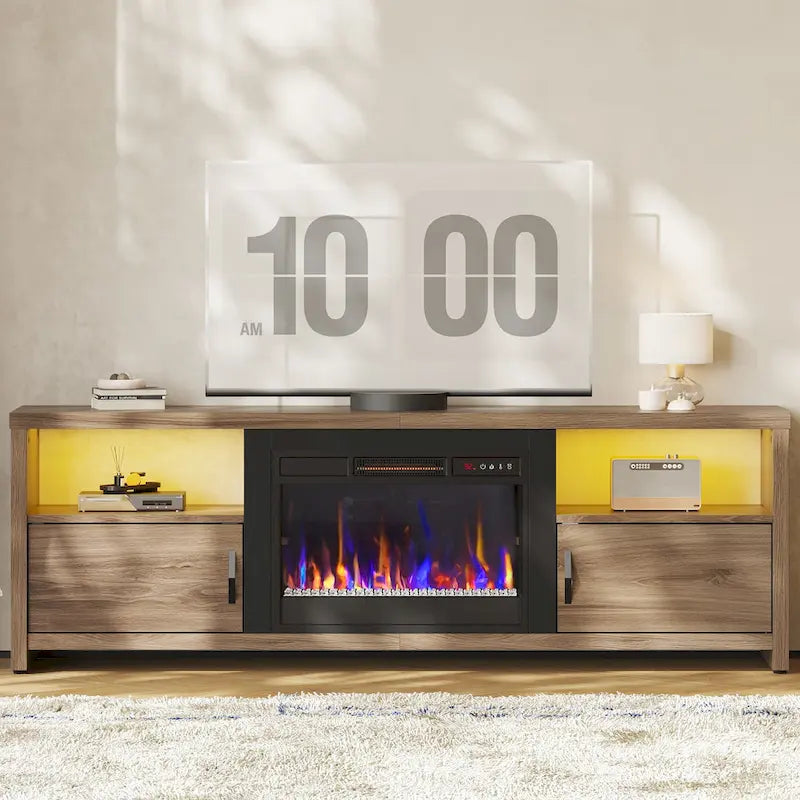 Meuble TV de 70 pouces pour téléviseurs de 75 pouces avec cheminée électrique à LED et meuble - 71 pouces