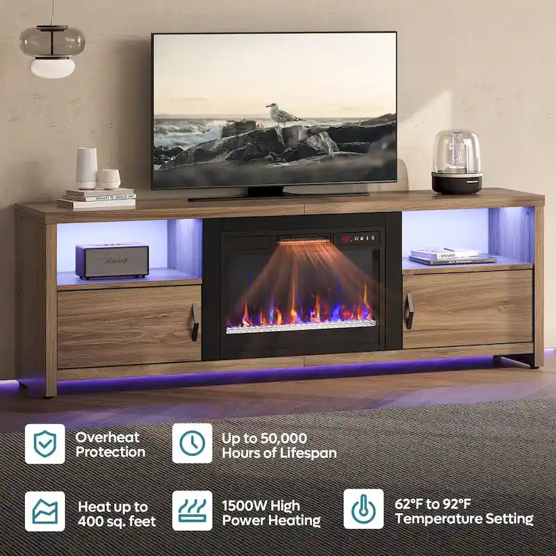 Meuble TV de 70 pouces pour téléviseurs de 75 pouces avec cheminée électrique à LED et meuble - 71 pouces