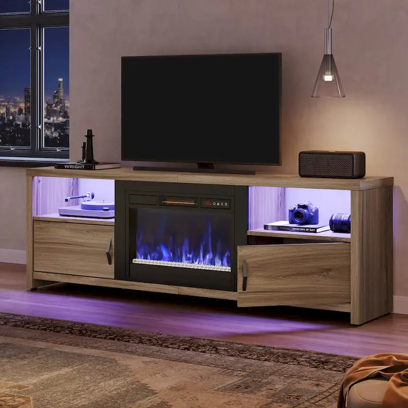 Meuble TV de 70 pouces pour téléviseurs de 75 pouces avec cheminée électrique à LED et meuble - 71 pouces