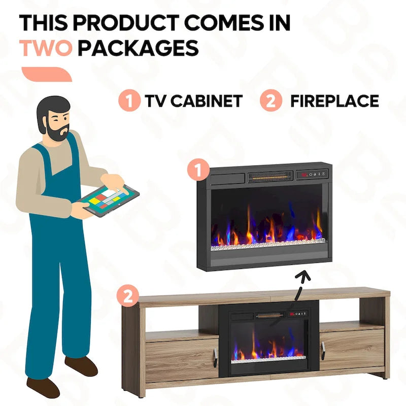 Meuble TV de 70 pouces pour téléviseurs de 75 pouces avec cheminée électrique à LED et meuble - 71 pouces