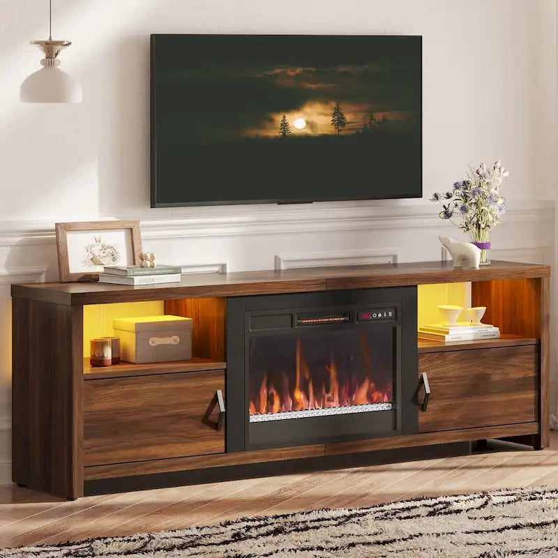 Meuble TV de 70 pouces pour téléviseurs de 75 pouces avec cheminée électrique à LED et meuble - 71 pouces