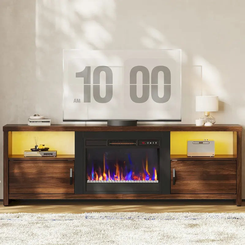 Meuble TV de 70 pouces pour téléviseurs de 75 pouces avec cheminée électrique à LED et meuble - 71 pouces