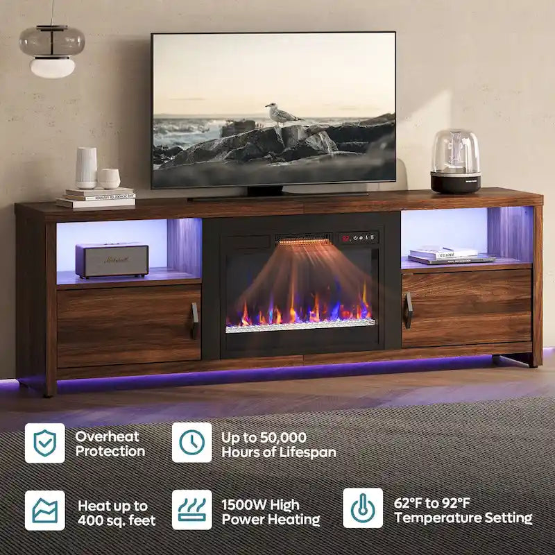 Meuble TV de 70 pouces pour téléviseurs de 75 pouces avec cheminée électrique à LED et meuble - 71 pouces