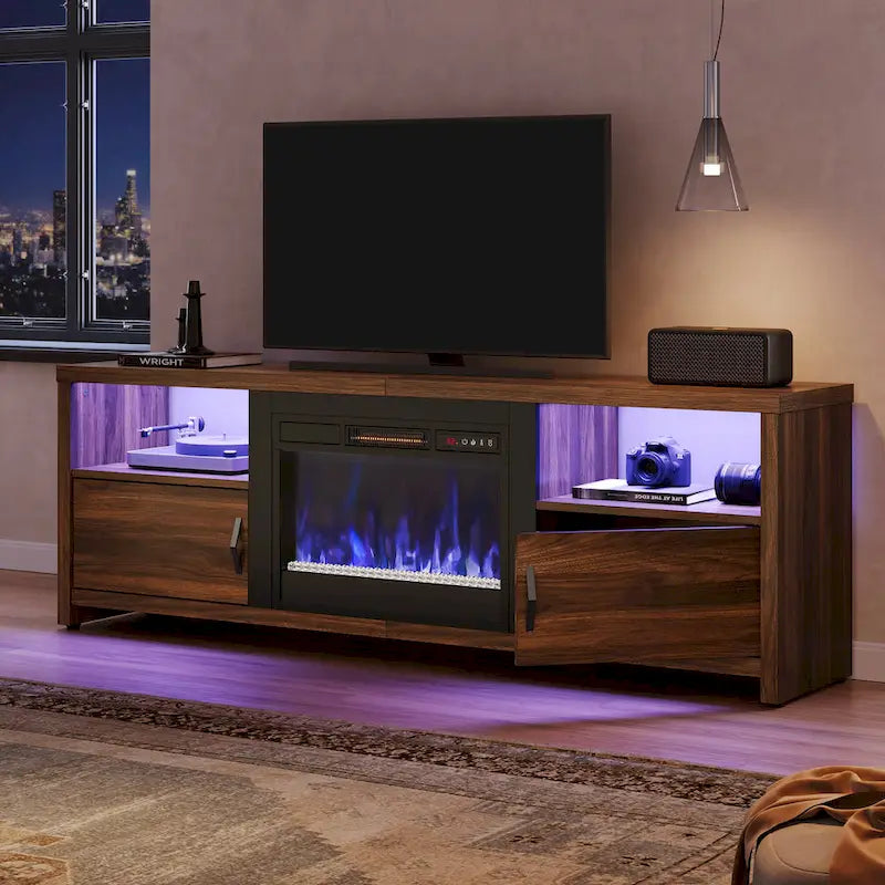 Meuble TV de 70 pouces pour téléviseurs de 75 pouces avec cheminée électrique à LED et meuble - 71 pouces