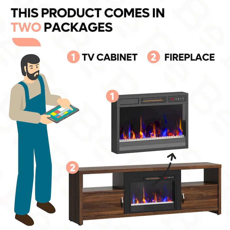 Meuble TV de 70 pouces pour téléviseurs de 75 pouces avec cheminée électrique à LED et meuble - 71 pouces