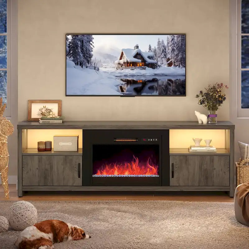 Meuble TV de 70 pouces pour téléviseurs de 75 pouces avec cheminée électrique à LED et meuble - 71 pouces