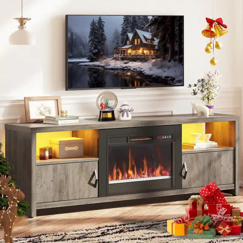 Meuble TV de 70 pouces pour téléviseurs de 75 pouces avec cheminée électrique à LED et meuble - 71 pouces