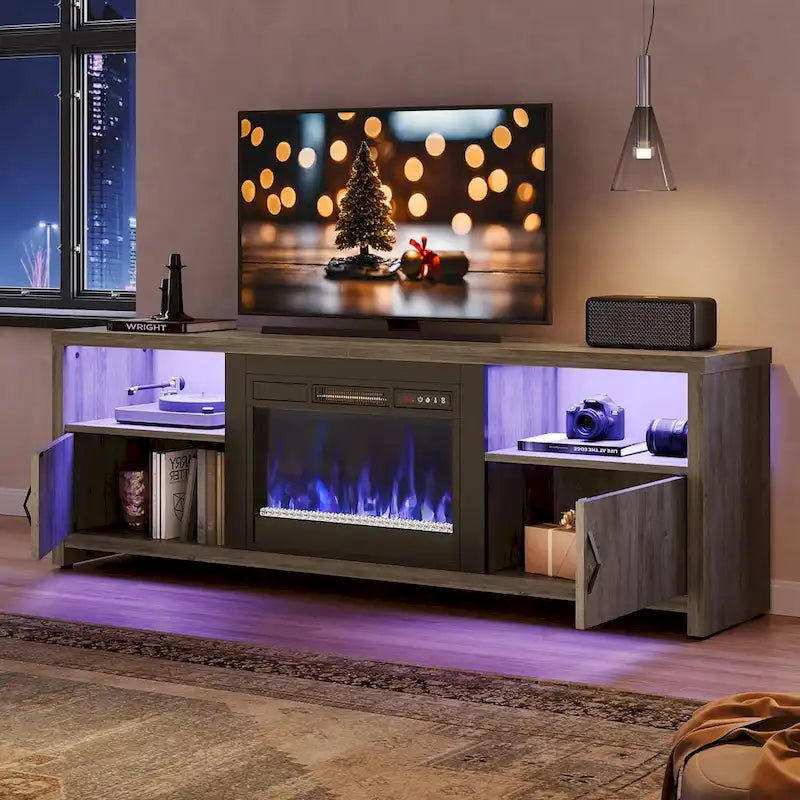 Meuble TV de 70 pouces pour téléviseurs de 75 pouces avec cheminée électrique à LED et meuble - 71 pouces