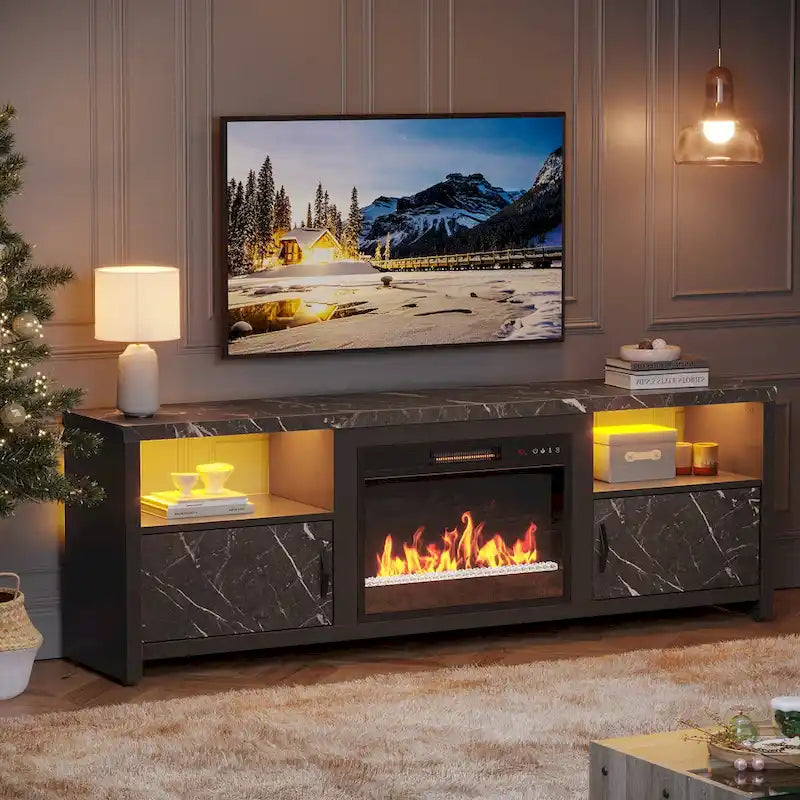 Meuble TV de 70 pouces pour téléviseurs de 75 pouces avec cheminée électrique à LED et meuble - 71 pouces