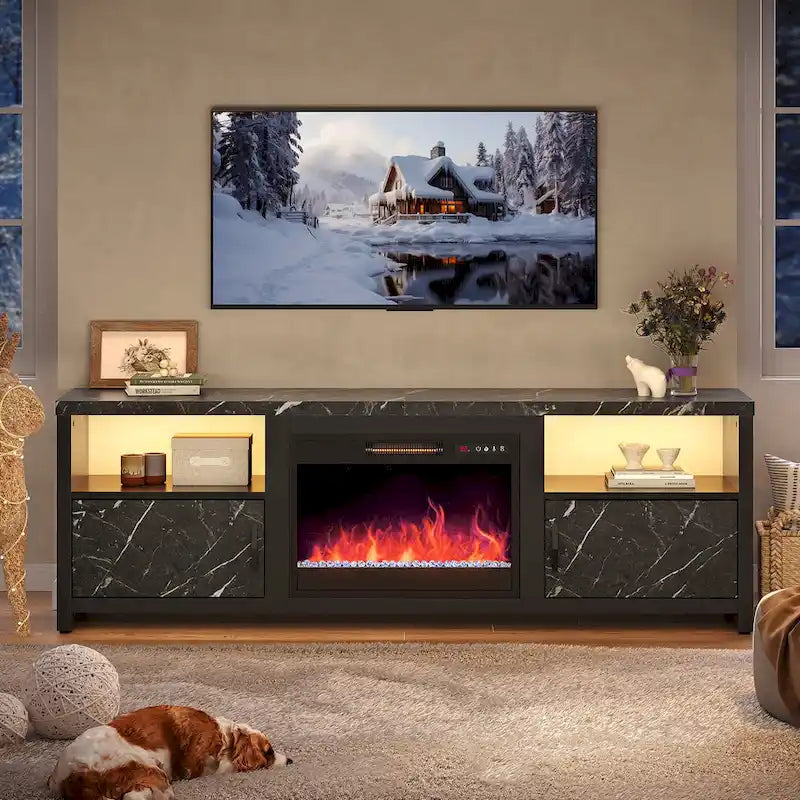 Meuble TV de 70 pouces pour téléviseurs de 75 pouces avec cheminée électrique à LED et meuble - 71 pouces