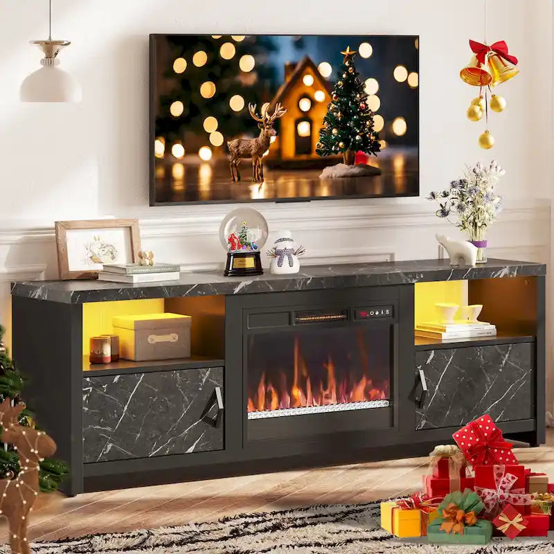 Meuble TV de 70 pouces pour téléviseurs de 75 pouces avec cheminée électrique à LED et meuble - 71 pouces