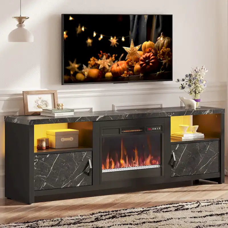 Meuble TV de 70 pouces pour téléviseurs de 75 pouces avec cheminée électrique à LED et meuble - 71 pouces
