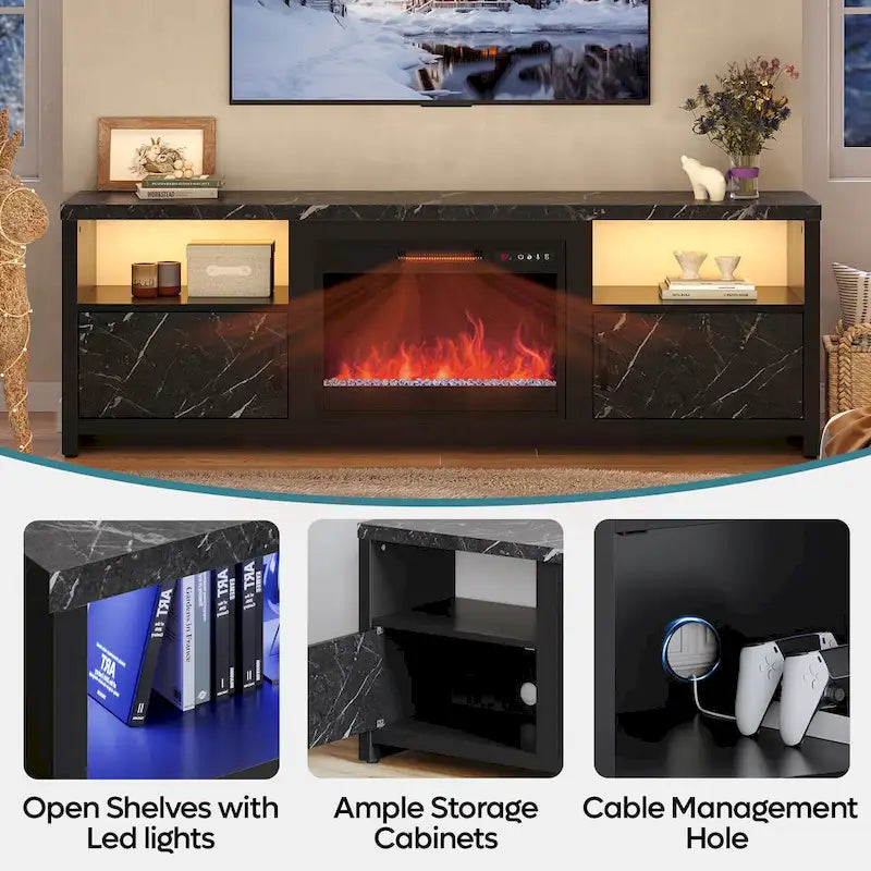 Meuble TV de 70 pouces pour téléviseurs de 75 pouces avec cheminée électrique à LED et meuble - 71 pouces