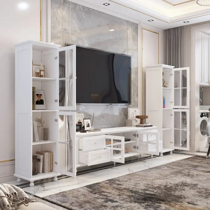 Ensemble de meubles avec rangement en verre trempé et combo meuble TV - Organisation - Meuble d'appoint+Meuble TV