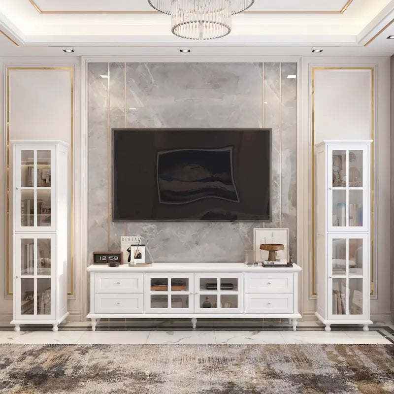 Ensemble de meubles avec rangement en verre trempé et combo meuble TV - Organisation - Meuble d'appoint+Meuble TV
