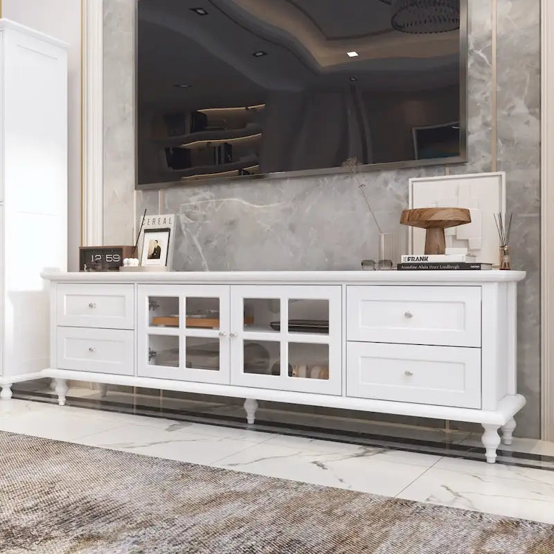 Ensemble de meubles avec rangement en verre trempé et combo meuble TV - Organisation - Meuble d'appoint+Meuble TV