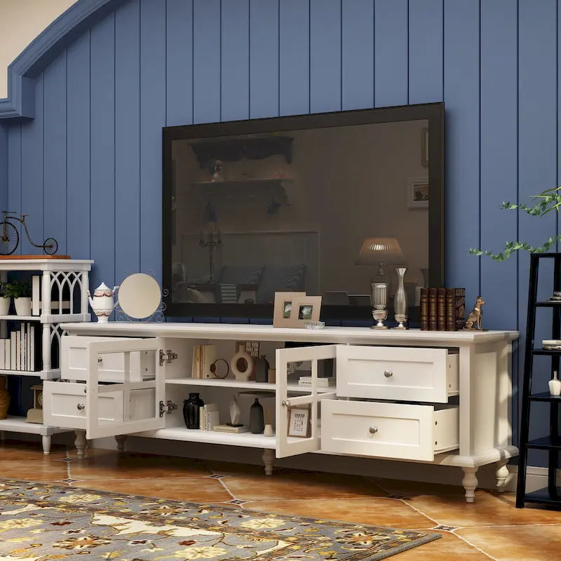 Ensemble de meubles avec rangement en verre trempé et combo meuble TV - Organisation - Meuble d'appoint+Meuble TV