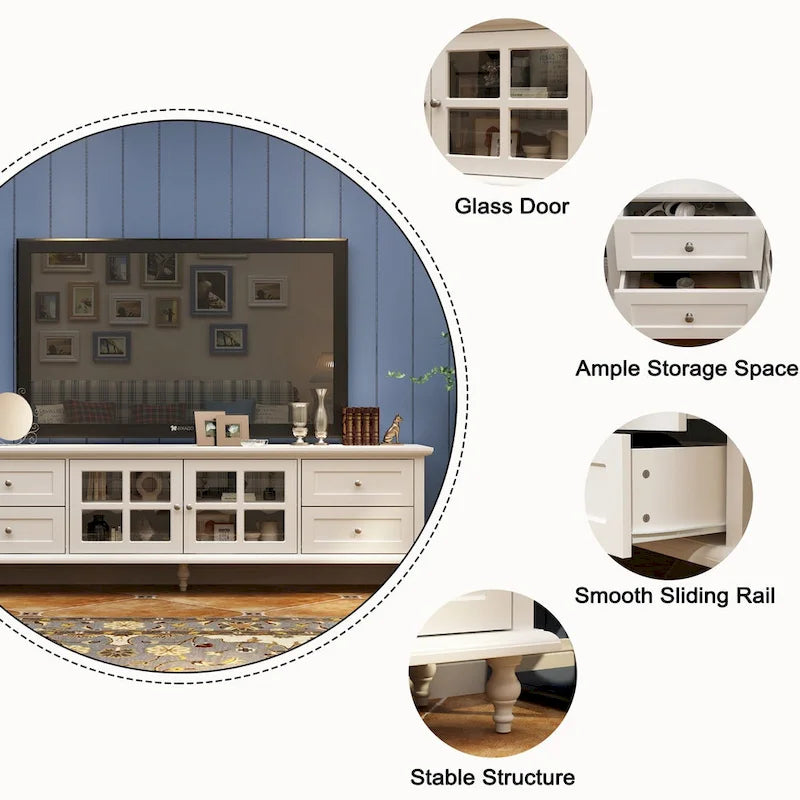Ensemble de meubles avec rangement en verre trempé et combo meuble TV - Organisation - Meuble d'appoint+Meuble TV
