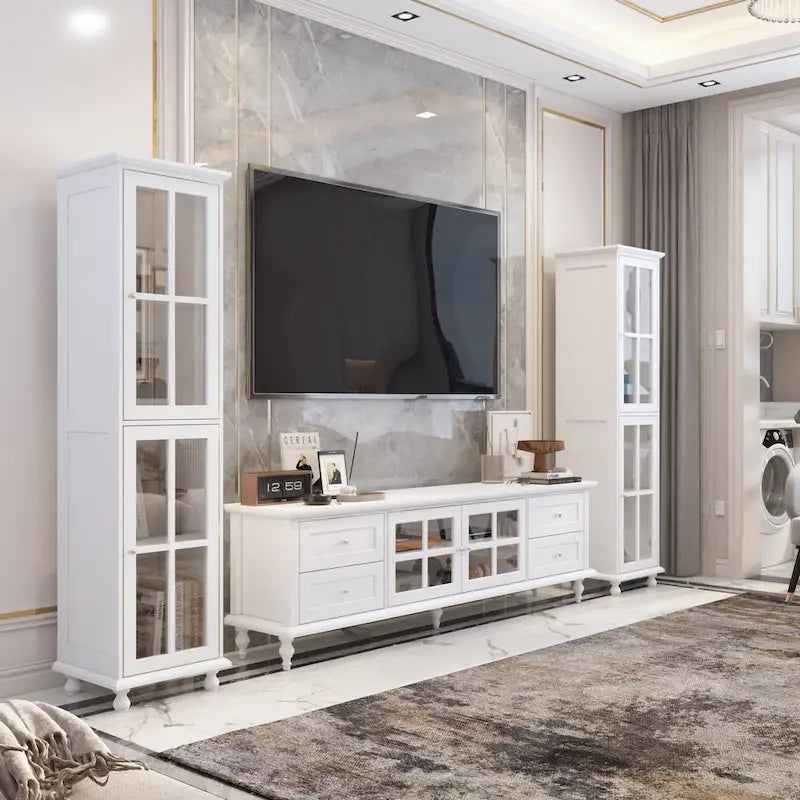 Ensemble de meubles avec rangement en verre trempé et combo meuble TV - Organisation - Meuble d'appoint+Meuble TV
