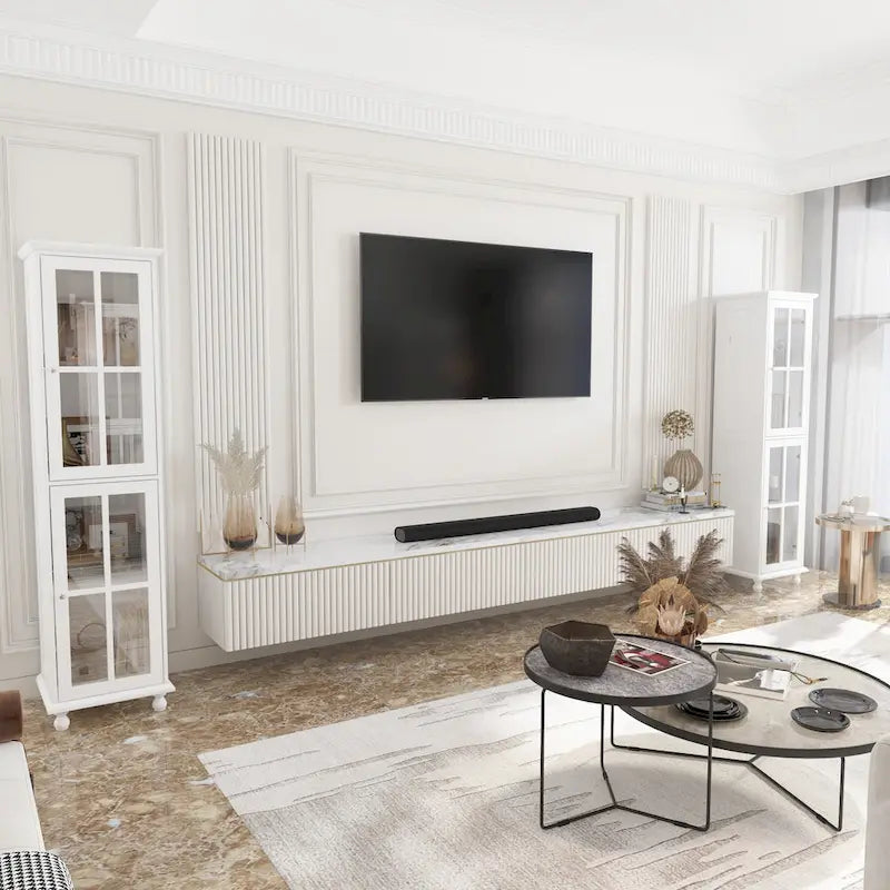 Ensemble de meubles avec rangement en verre trempé et combo meuble TV - Organisation - Meuble d'appoint+Meuble TV