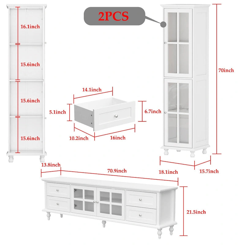 Ensemble de meubles avec rangement en verre trempé et combo meuble TV - Organisation - Meuble d'appoint+Meuble TV