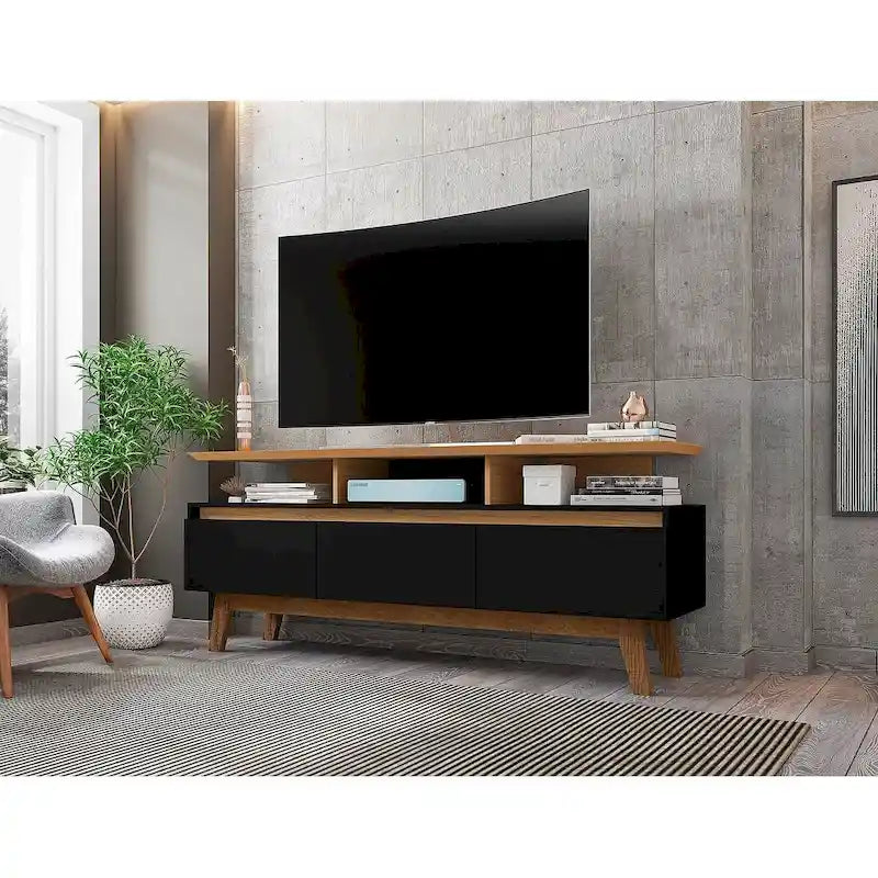 Meuble console média en bois Yonkers Mid-Century Modern