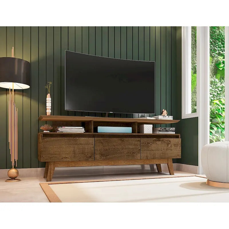 Meuble console média en bois Yonkers Mid-Century Modern