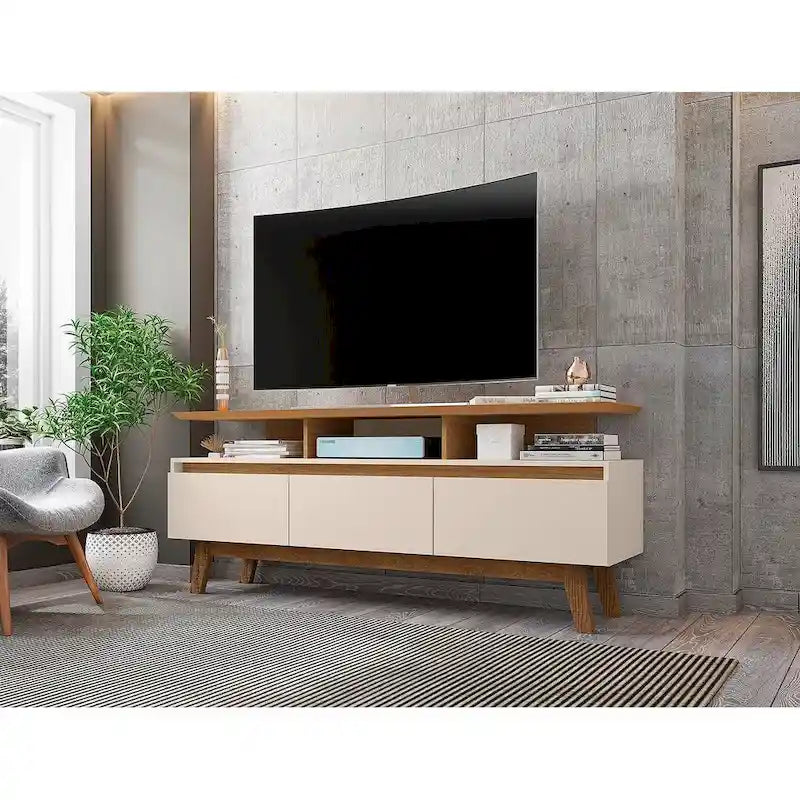 Meuble console média en bois Yonkers Mid-Century Modern