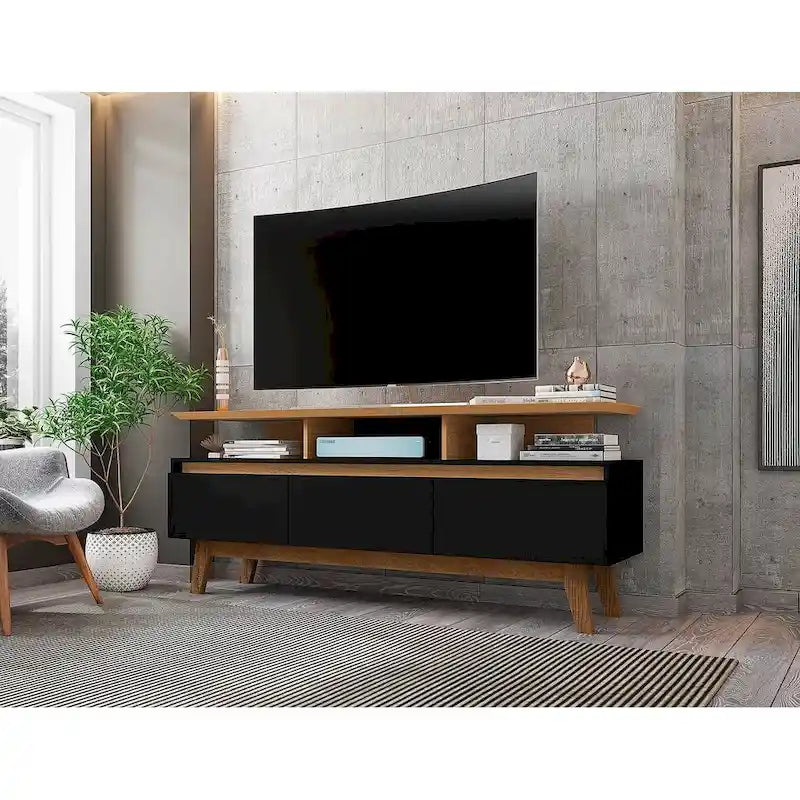 Meuble console média en bois Yonkers Mid-Century Modern