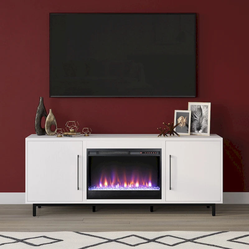 Meuble TV rectangulaire Julian avec cheminée en cristal pour téléviseurs jusqu'à 75 pouces