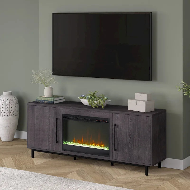 Meuble TV rectangulaire Julian avec cheminée en cristal pour téléviseurs jusqu'à 75 pouces