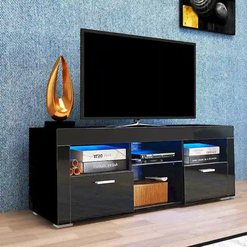 Meuble TV LED moderne avec lumières LED, haute brillance - 51L*14l*16H pouces