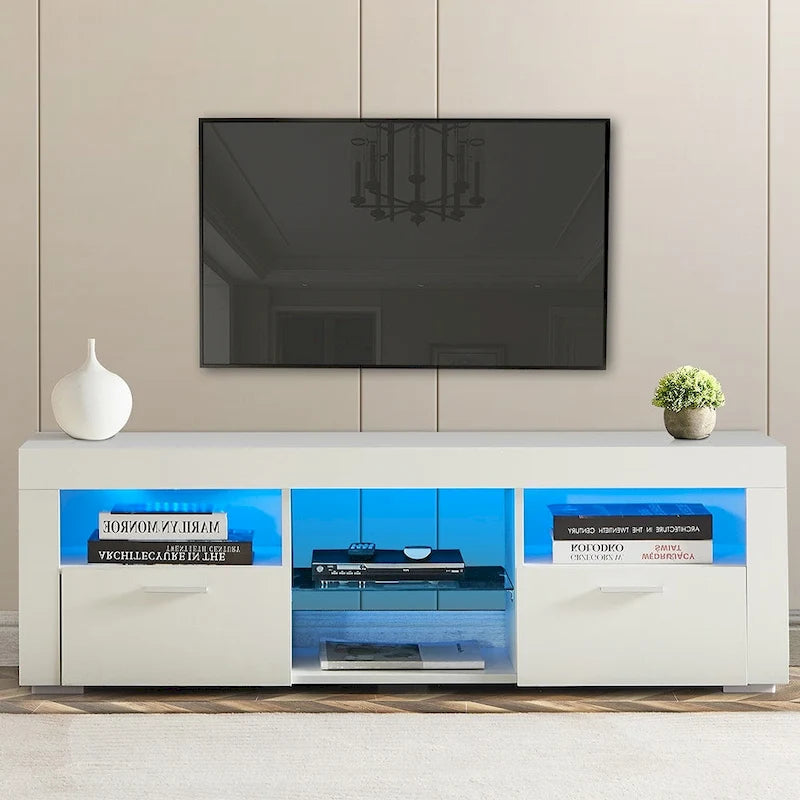 Meuble TV LED moderne avec lumières LED, haute brillance - 51L*14l*16H pouces
