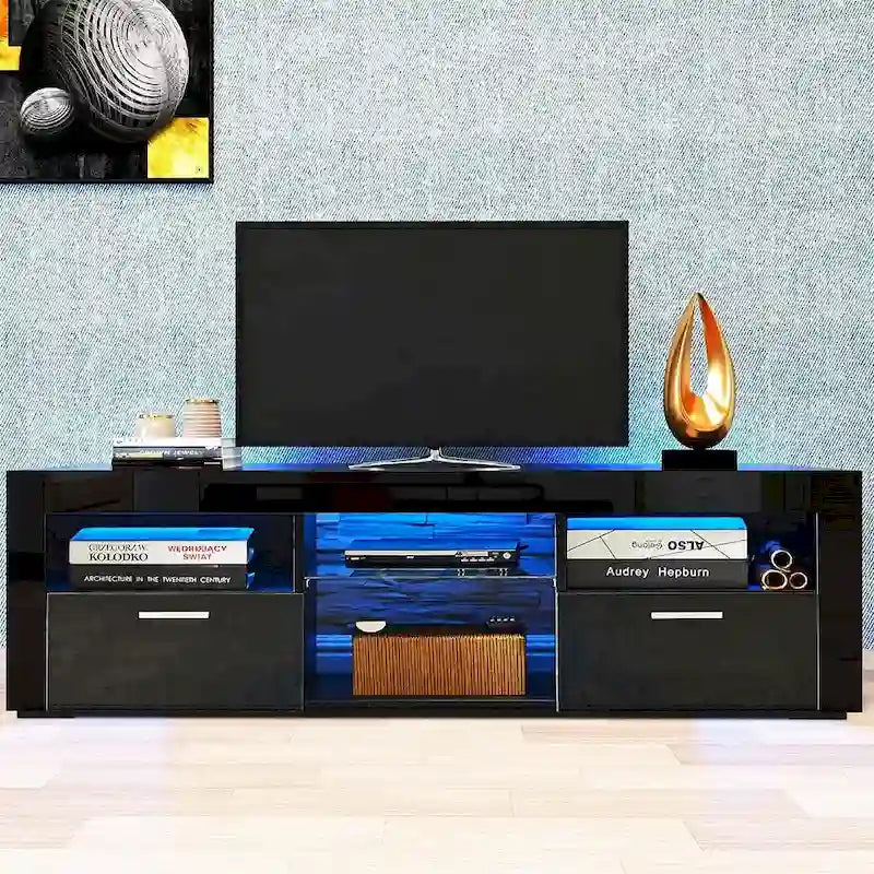Meuble TV LED moderne avec lumières LED, haute brillance - 51L*14l*16H pouces
