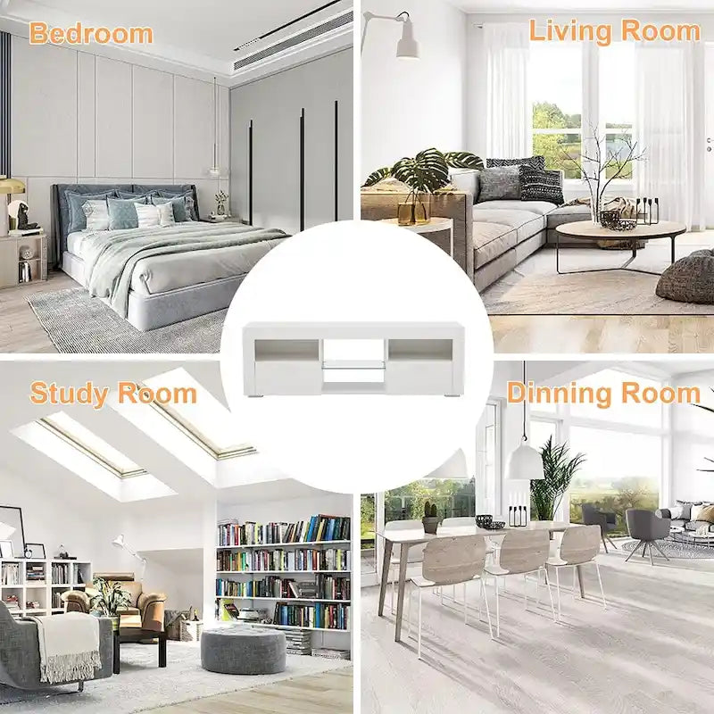 Meuble TV LED moderne avec lumières LED, haute brillance - 51L*14l*16H pouces