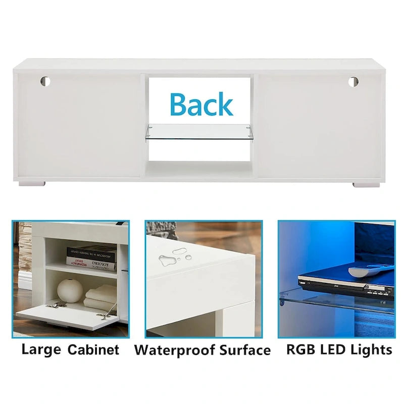 Meuble TV LED moderne avec lumières LED, haute brillance - 51L*14l*16H pouces