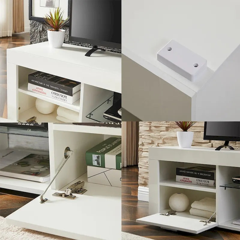 Meuble TV LED moderne avec lumières LED, haute brillance - 51L*14l*16H pouces