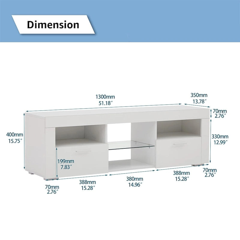 Meuble TV LED moderne avec lumières LED, haute brillance - 51L*14l*16H pouces