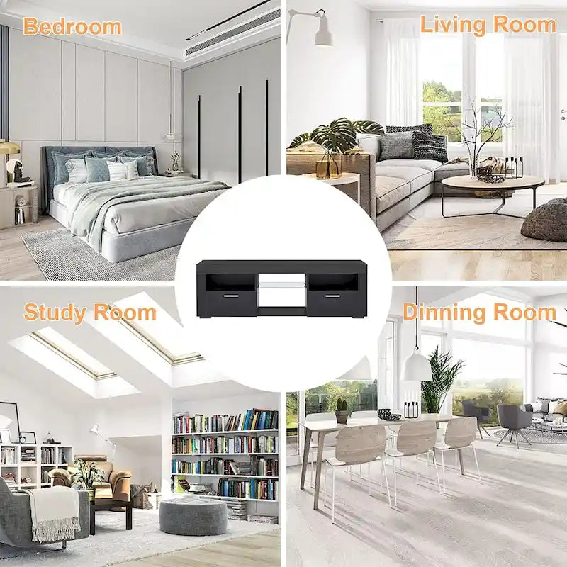 Meuble TV LED moderne avec lumières LED, haute brillance - 51L*14l*16H pouces