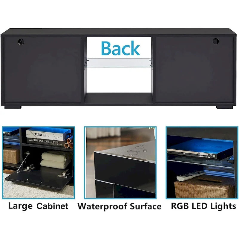Meuble TV LED moderne avec lumières LED, haute brillance - 51L*14l*16H pouces