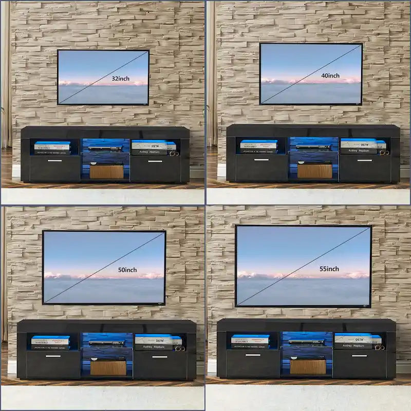 Meuble TV LED moderne avec lumières LED, haute brillance - 51L*14l*16H pouces