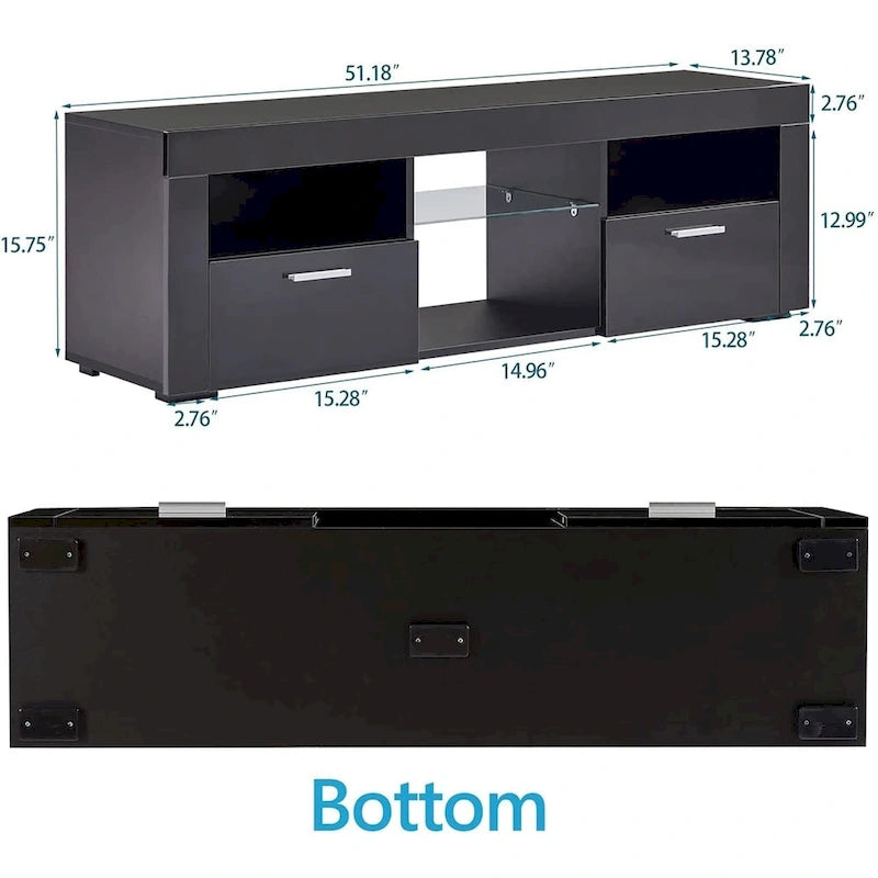Meuble TV LED moderne avec lumières LED, haute brillance - 51L*14l*16H pouces