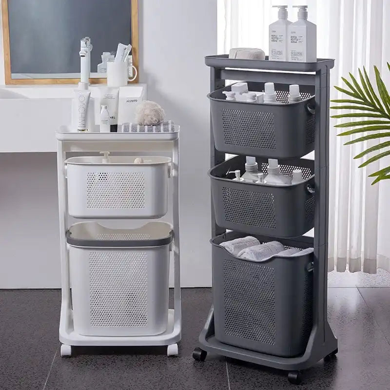 3-Chariot roulant portable avec panier et étagère supérieure