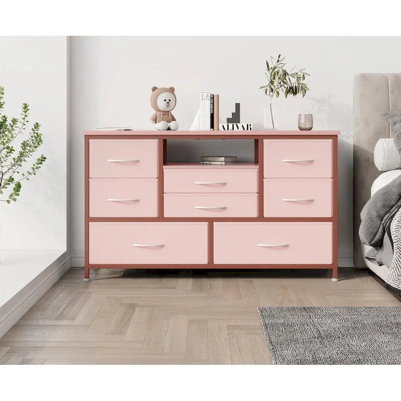 Commode TV 8 tiroirs avec prise électrique et lumières LED