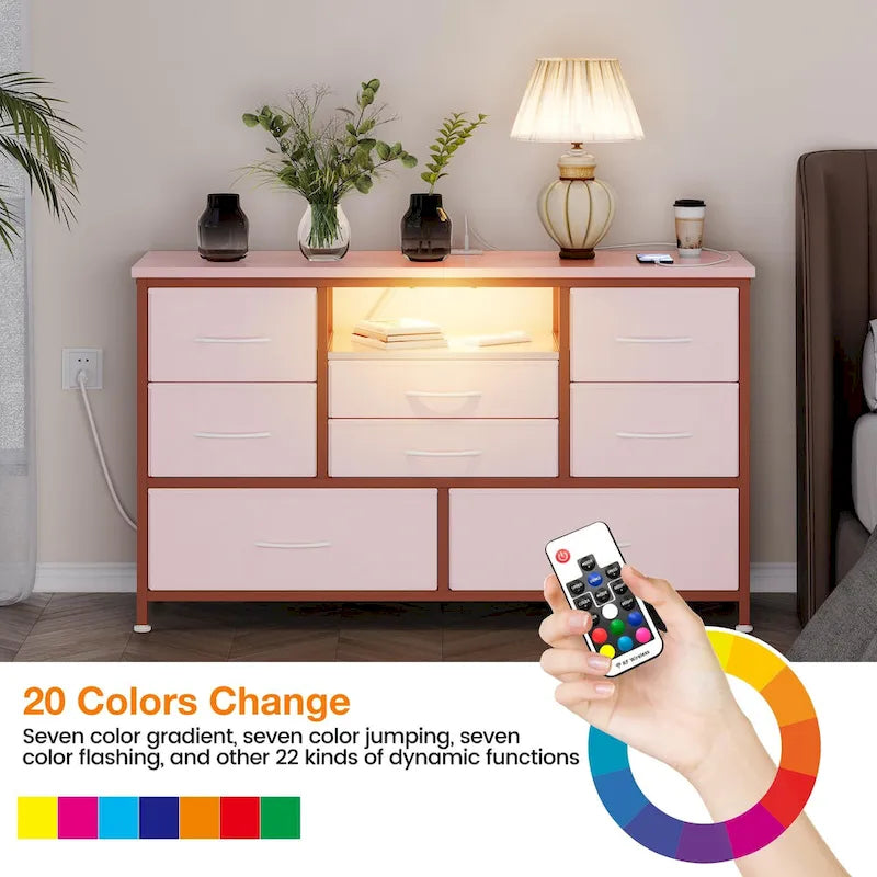 Commode TV 8 tiroirs avec prise électrique et lumières LED