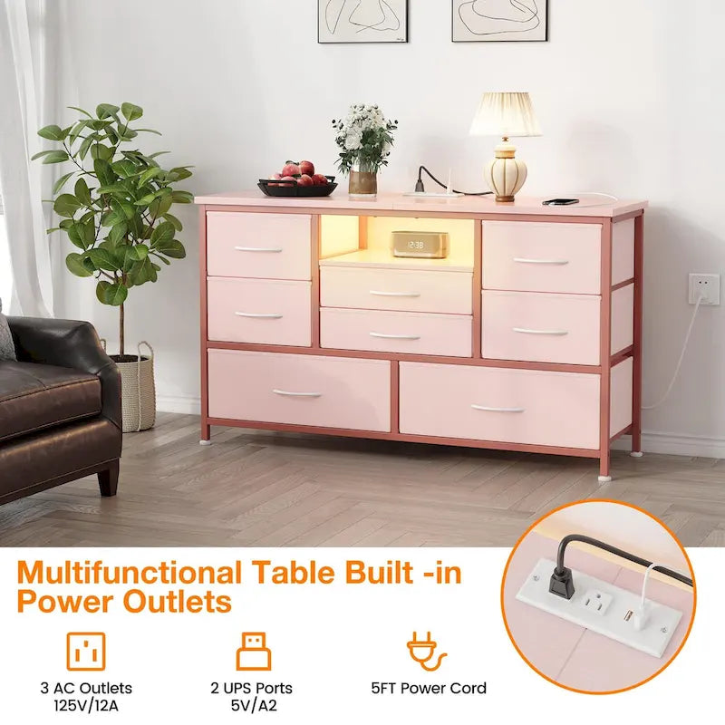 Commode TV 8 tiroirs avec prise électrique et lumières LED