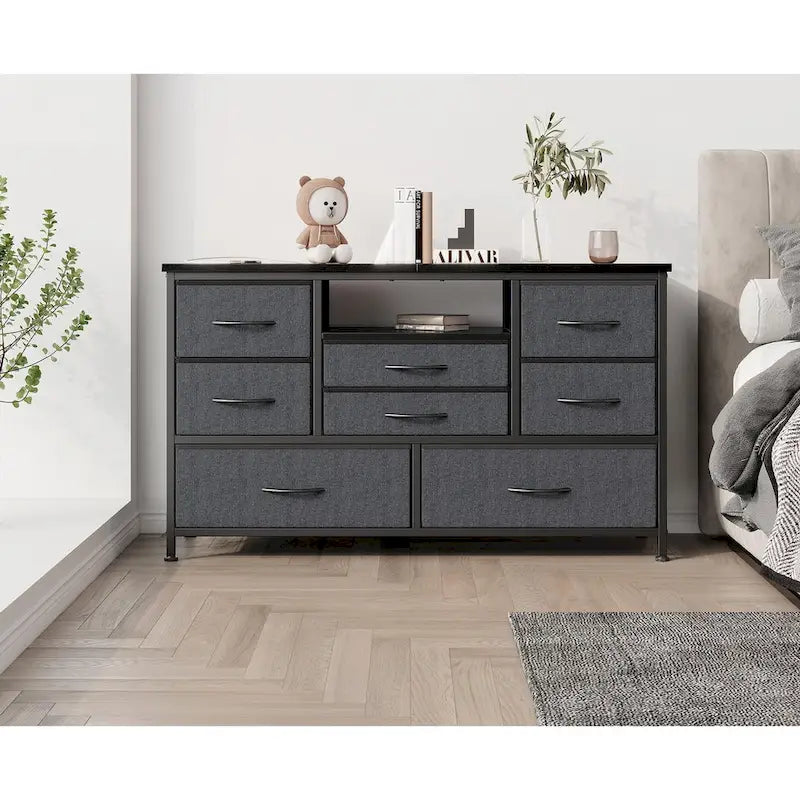Commode TV 8 tiroirs avec prise électrique et lumières LED