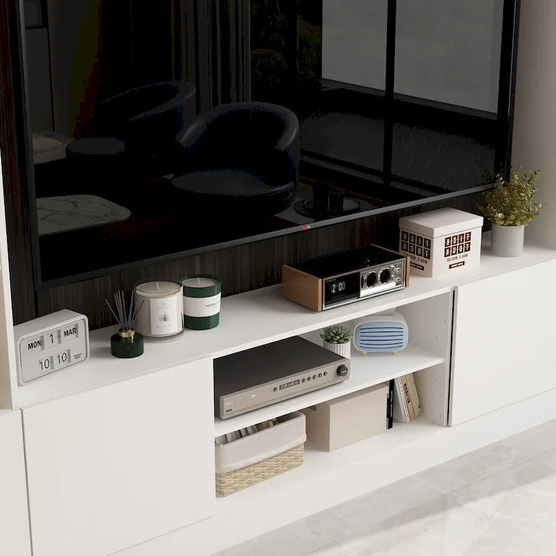 Meuble TV mural avec étagères pour téléviseurs jusqu'à 70 pouces, Console moderne