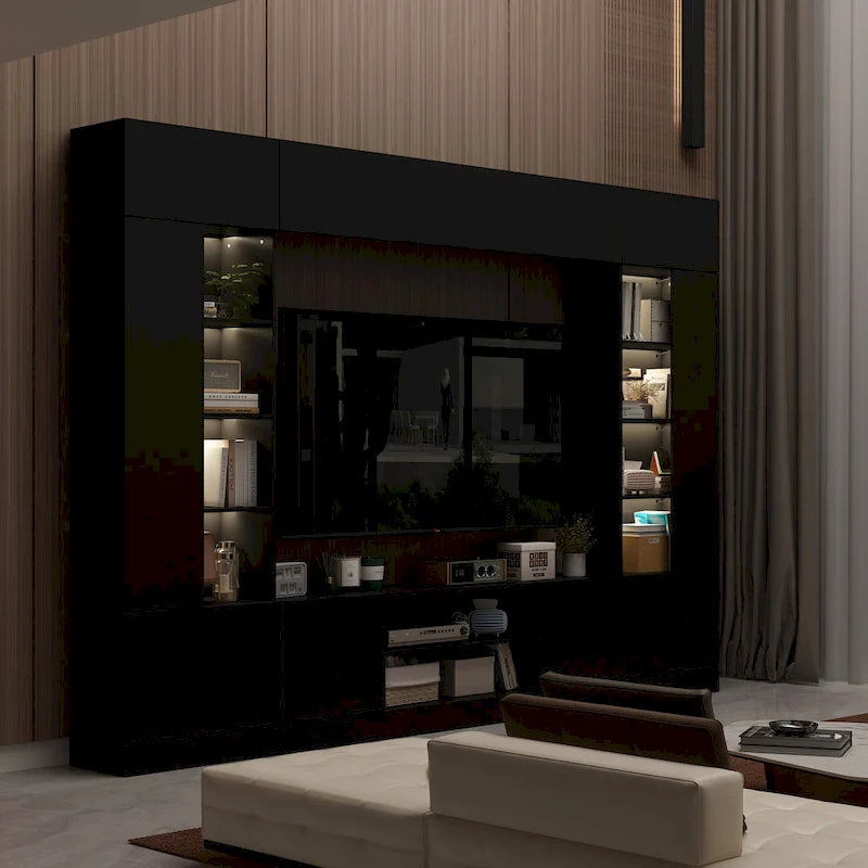 Meuble TV mural avec étagères pour téléviseurs jusqu'à 70 pouces, Console moderne