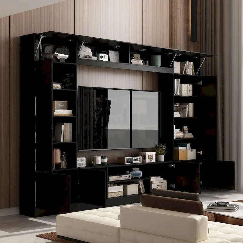 Meuble TV mural avec étagères pour téléviseurs jusqu'à 70 pouces, Console moderne